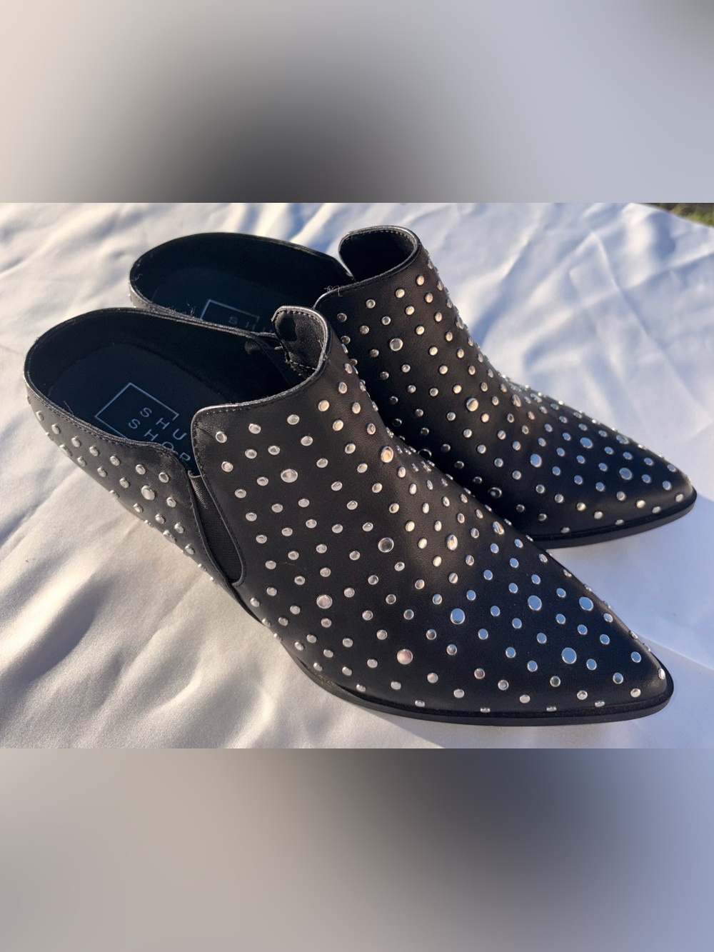 SHUSHOP Zandra Studded Pointed Toe Western Mules Black Womens Size 10